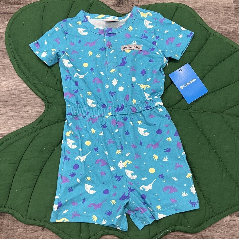 Columbia Toddler 3T Teal Little Sur Playsuit Romper Narwhal Print
